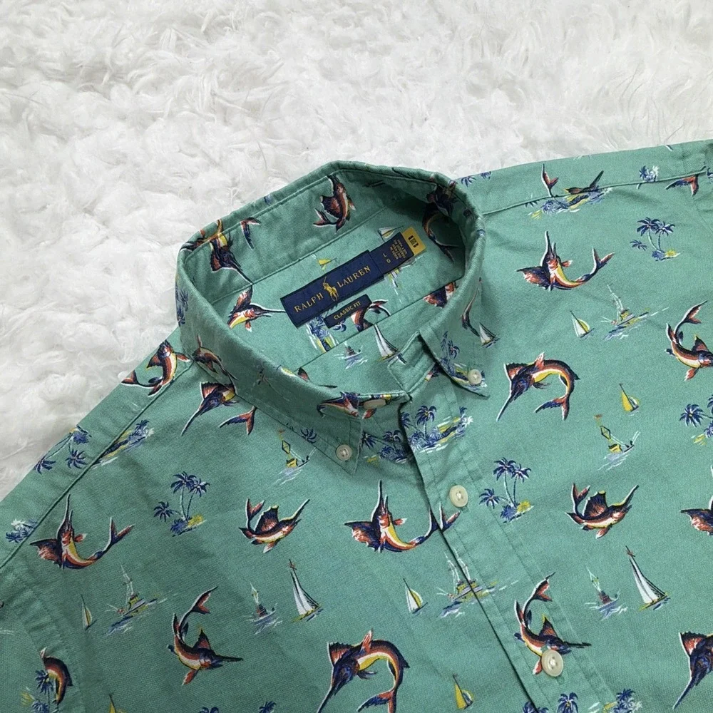 Polo Ralph Lauren Men's Large Shirt Sailing All Over Print Button Up Fish Island